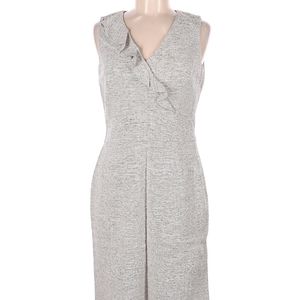 Grey Silver Sheath V Neck Ruffle Dress Professional Interview Business Cocktail